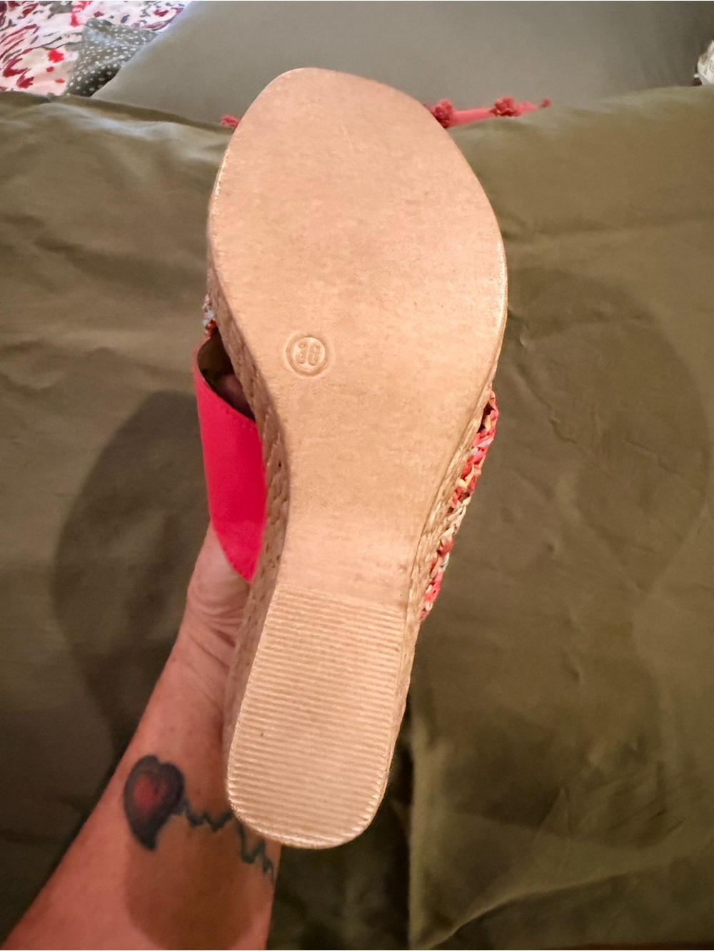 Spring Step Red Multicolor Raffia Wedge Mules - Picture 4 of 14